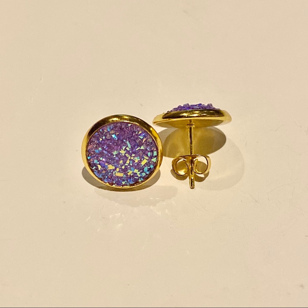 Stainless Steel Druzy Earrings - Picture 3 of 5